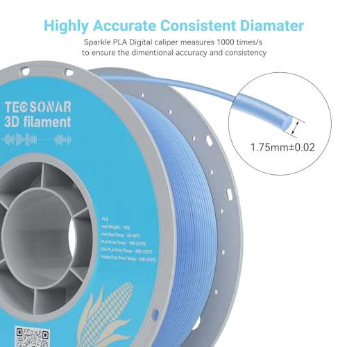 Image of TECSONAR Matte Rainbow 3D Printer Filament 1.75mm,Gradient PLA 1kg Spool (2.2lbs), Dimensional Accuracy + /- 0.02 mm Matte Blue White