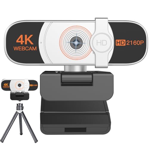 Nolansend 4K Webcam, With Privacy Cover, White Balance, Webcam with Microphone, Plug & Play, 4K Web Camera for PC/Laptop/Desktop, Video Calling,Conferencing