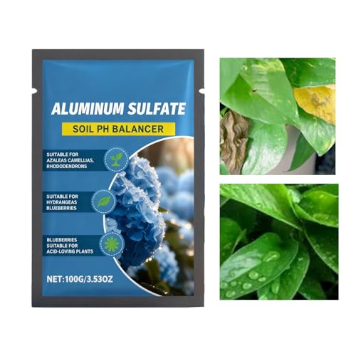 Sulfato de Aluminio – Acidificador de Suelo y Fertilizante para Plantas, Polvo para Bajar el pH Rápidamente en Jardines y Estanques, Vuelve Azules las Hortensias, 100g de Sulfato de Aluminio paraa Sue