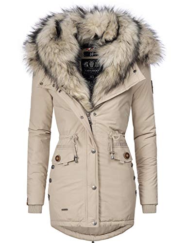 Preisvergleich Produktbild Navahoo Damen Wintermantel mit Kunstpelz-Kapuze Sweety Taupe Gr. L