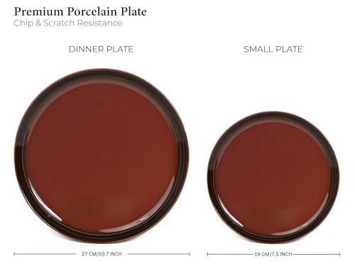 Image of Bodhi House Handcrafted Chip Resistance Porcelain Solid Dinner Set, 20 Pieces Dish Set Serving for 6, Microwave and Dishwasher Safe, Bone-Ash Free, Crockery Set for Dining and Gifting, Deep Red