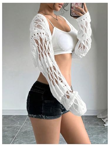 Image of Verdusa Crochet Cropped Shrugs For Women Y2K Lightweight Cardigan Bolero Shrug Hollow Out Knit Top