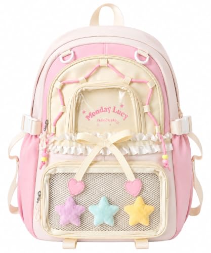 Jnidesier Cute Ita Backpack, Kawaii Backpack Aesthetic Y2K Korean Coquette Backpack Pink