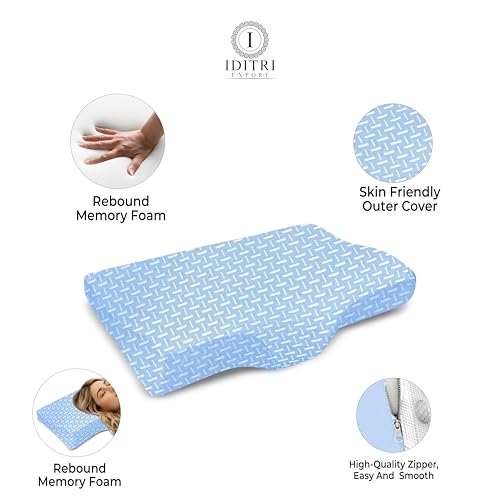 Image of Cervical Support Pillow Set of 2, Sky Geometric Memory Foam, 48x30x9 cm Contour Shape for Snoring, Breathable Skin Friendly Cover, Orthopedic Bedding Headrest for Sleep