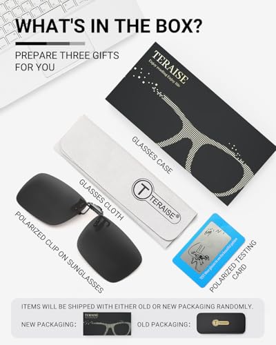 TERAISE Polarized Clip on Sunglasses Over Prescription Glasses Anti-Glare UV400 for Men Women Driving Travelling Outdoor