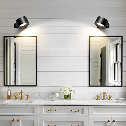 Image of LED Wall Light Indoor Pack of 2, 3 Brightness Levels, 3 Colour Modes, Bedside Lamp, 360 Rotating Touch Control Wall Lamps, Wall Lamp for Living Room, Bedroom, Hallway, Wireless Wall Lights (Black)