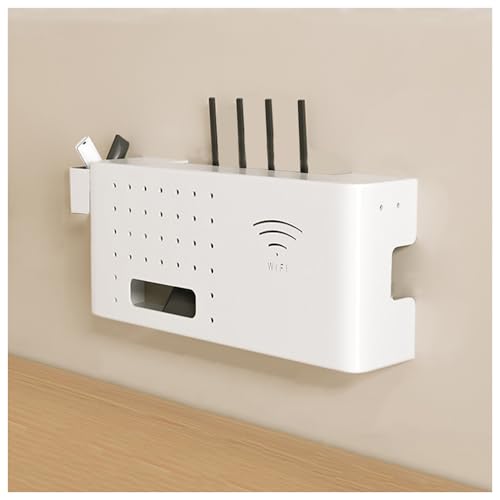 NUODWELL WLAN-Aufbewahrungsbox Wandmontiertes Regal für Routern Drähten und TV-Set-Top-Boxen (Weiß)