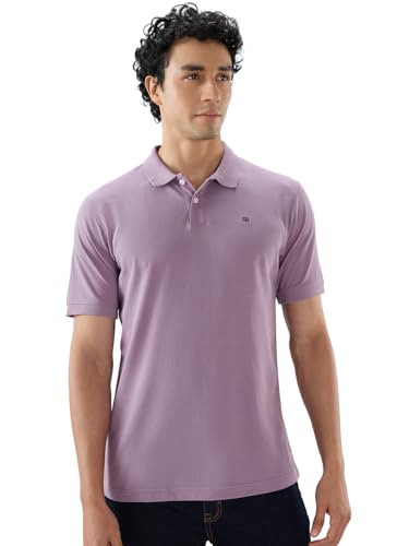 Image of Raymond Men Slim Fit Solid Pattern Pure Cotton Half Sleeve Polo Neck Casual T-Shirt