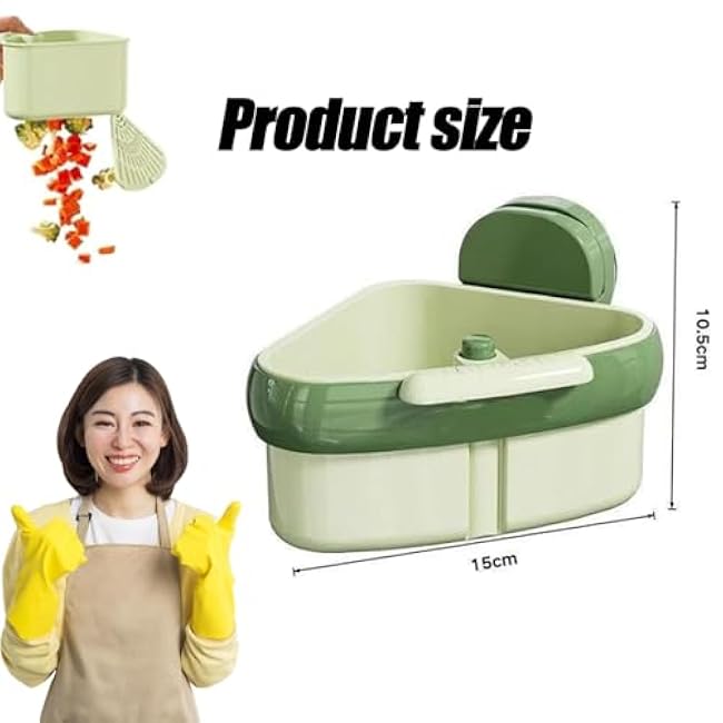 Wideous Suction Cup Sink Corner Rack, Curetoaway Sponge Holder for Kitchen Sink, Sponge Holder for Kitchen Sink with Fine Mesh Drain Hol, Triangular Sinks Basket Shelf Automatic Dumping (Green+Yellow)