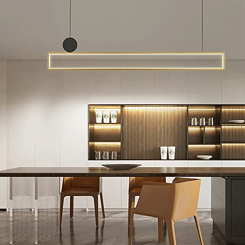 Lámpara colgante rectangular LED de metal dorado para comedor 8