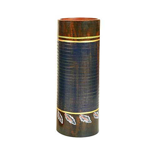 Image of Aakriti Art Creations Autumn Leaf Earthen Vase in Tubular Shape | Handmade Terracotta Flower Vase | Matte Finish Blue Floral Art Decorative Vase for Living Room Decor, Table Decor, Decor & Gifting