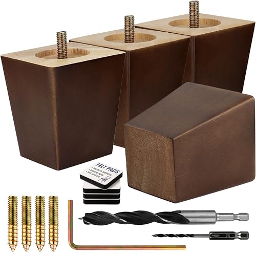 Airy Abode Premium Walnut Square Furniture Legs (Full Install Kit) - Pick Your Size and Color