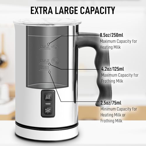 Zulay 4-in-1 Milk Frother & Steamer – Hot & Cold Foam Maker, Milk Warmer & Chocolate Stir – Automatic Temp Control, Nonstick Double-Wall Stainless Steel Jug, Auto Shut Off, 360° Base – Aero Silver