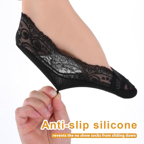 6 Pairs Black Lace Socks Women No Show Non Slip Socks Low Cut Invisible Thin Sock Fashion Liner No Show Sock for Women with Flats, Pumps4
