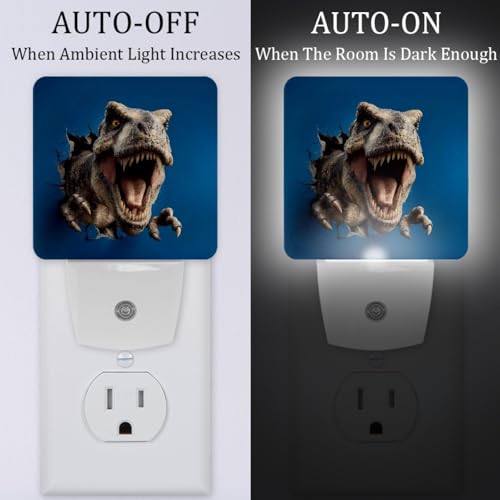 Image of NEWzone 3D Dinosaur Night Light [2 Pack], Plug in Wall Led Night Lights Decor for Boys Girls Room, Dusk to Dawn Sensor Wall Lamp for Stairway /Bedroom /Kitchen /Nursery Room