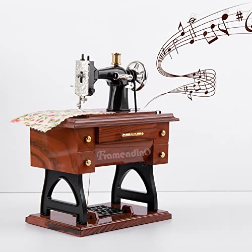Framendino, Vintage Sewing Machine Jewelry Clockwork Music Boxes for Home Desk Decoration