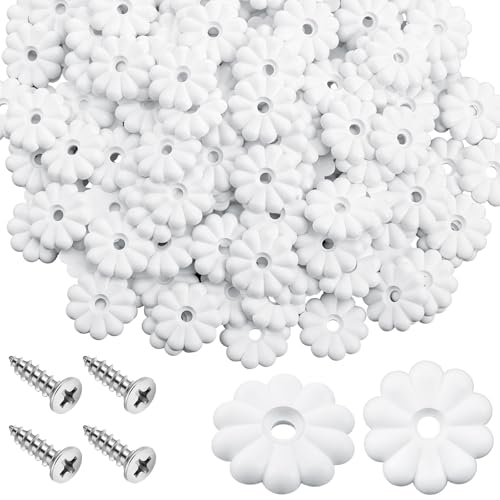 CroBlissful 50 Pack Rosette Washers with Screws, Mobile Home/RV Ceiling Rosette Buttons, Diameter 1-1/8 Inch Decorative Washers (White)