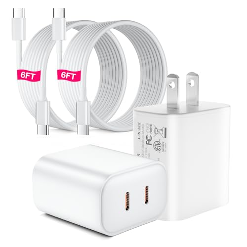 USB C Charger Block for iPhone 16 15, 2 Pack PD 36W Dual Port USB C Plug Wall Fast Charger Adapter with 6FT Fast Charging Cable