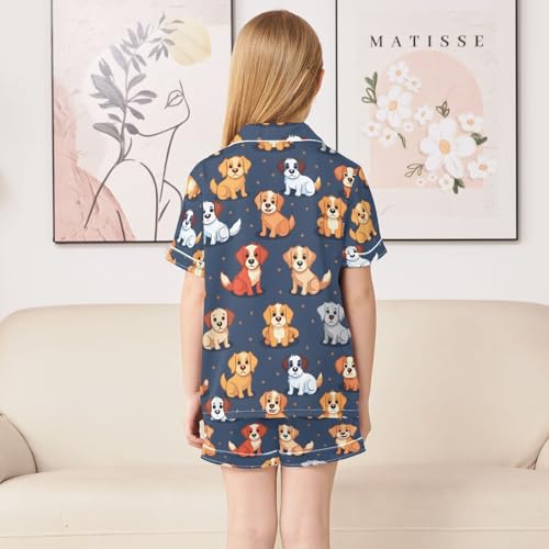 ALAZA Bright Blue Puppy Dog Pajamas Satin Pajama Set Short Sleeve Button Down Sleepwear4