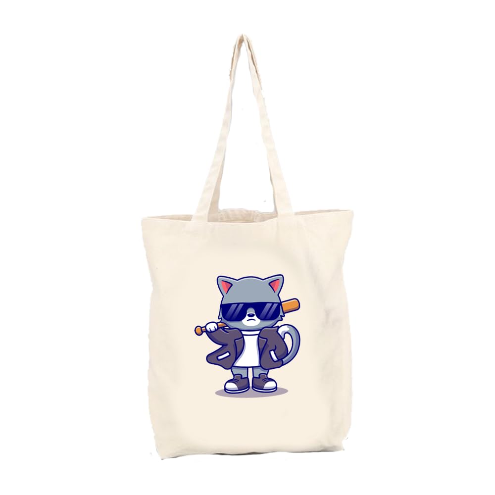 Kedi Baskılı Gabardin Bez Çanta Cool Cat