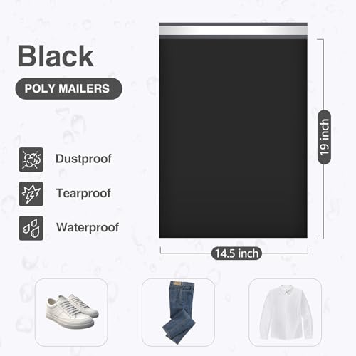 Image of UCGOU Poly Mailers 12x15.5 Inch Black 100 Pack Medium Shipping Bags #5 Strong Thick Mailing Envelopes Self Sealing Adhesive Waterproof and Tear Proof Boutique Packaging Postal for Clothing