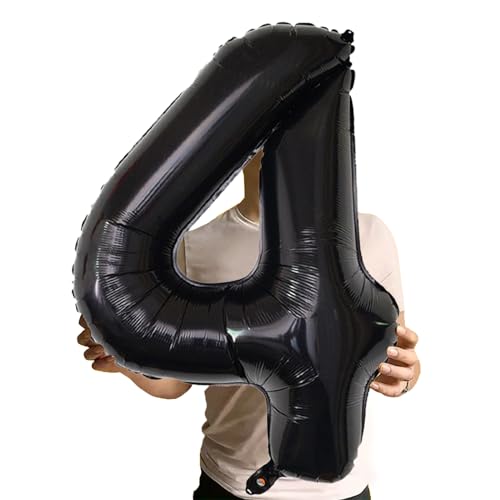 Image of Number Balloons Black Party Balloon - Giant Number 4 Balloon, 40 Inch Large Balloon for Birthday Decorations, Black Party Supplies for Men Women