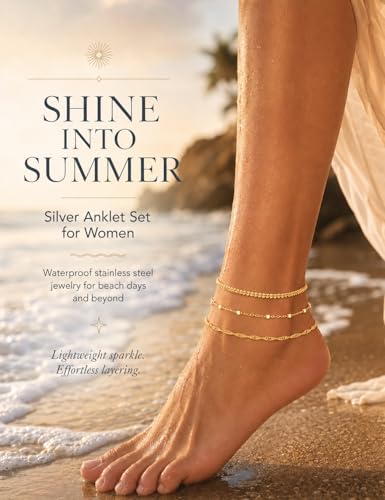 Image of LOYALLOOK Ankle Bracelets for Women Waterproof, 14K Gold Plated Cuban Figaro Link Chain Beaded Anklets Set, Dainty Layered Anklets for Women Non Tarnish Summer Beach Foot Jewelry Adjustable Size