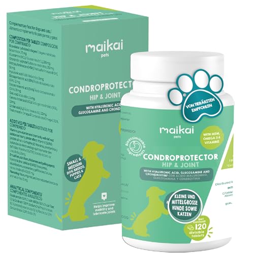 MAIKAI Gelenktabletten für Hunde Große und Riesige– 120 Tabletten Gelenk Entzündungshemmend Hochdosiertes Glucosamin Chondroitin MSM + Hyaluronsäure für Maximale Gelenkgesundheit