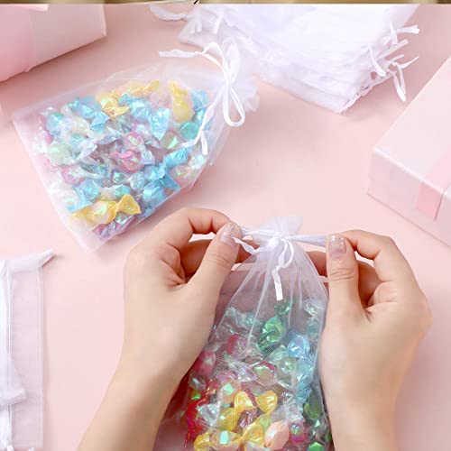 Image of Riakrum 100 Pcs Sheer Organza Bags Wedding Favor Mesh Drawstring Bags Thank You Gift Bag for Guests Candy Candy Gift Bag for Wedding Favors, Bridal Shower, Anniversary, Birthday(4 x 6 Inch,White)