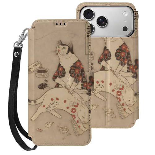 iphone 17用 ケース 和風 浮世絵 猫柄 手帳型 と互換性のある カード収納 いphone17用 カバー 手帳型 Puレザー 横置きスタンド機能 折りたたみ スマホケース スタンド付き アイフォン 17用 ケース 内蔵マグネット 開閉式 財布型 軽