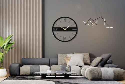 Image of Wall Clock Stylish Metal Analog Wall Clock for Living Room, Bedroom, Office, Kitchen, Home and Hall | Antique Fancy Big Size Modern Wall Watch (Black(DA-93), 60 CM)