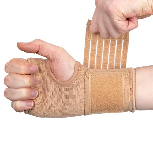 Actesso Elástica Muñequera de Soporte y Compresión – Alivio y Comodidad para Tendinitis, Túnel Carpiano, Dolor de Muñeca, Esguinces y Deportivas – Negro o Beige (Grande, Beige)