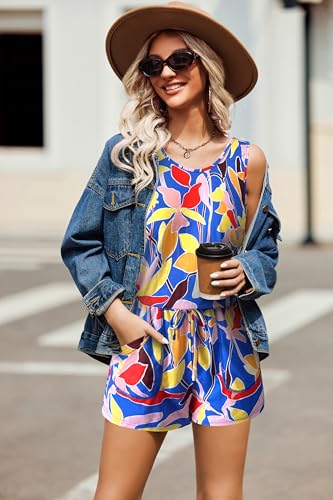 Image of ADOME Rompers for Women Summer Sleeveless Scoop Neck Tank Top Casual Short Jumpsuit Rompers with Pockets