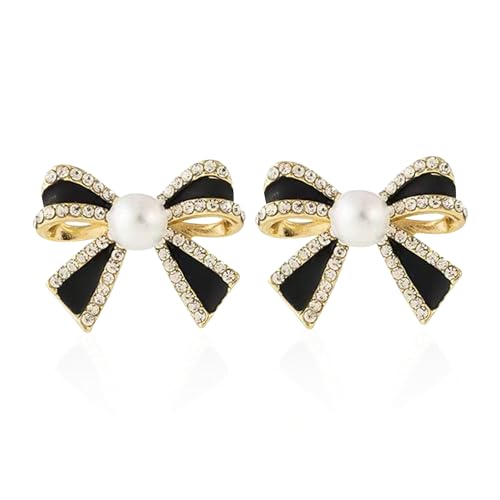 Pearl Bow Knot Small Stud Earrings Sterling Silver Pins Cubic Zirconia Crystal Butterfly Tie Cute Statement Earrings Cartilage Studs Wedding Christmas Jewelry Gifts for Women