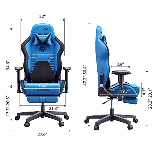 AutoFull-Silla-Gaming-Silla-Gamer-Ergonomica-Silla-de-Oficina-Cuero-de-PU-Silla-de-EscritorioAltura-e-inclinacion-AjustablesReposacabezas-y-Soporte-LumbarReposapiesAzul