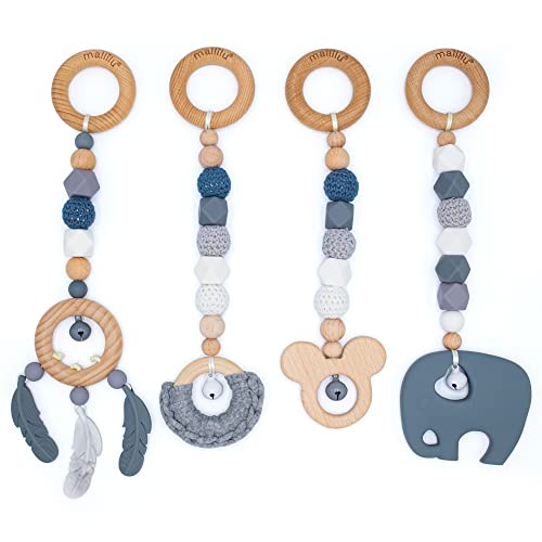 mallilu Leo / Harper Spielbogen / Trapezspiel Anhänger, Spielzeuge Set für Baby Gym aus Holz (Leo Grau-Dunkelblau) Cover