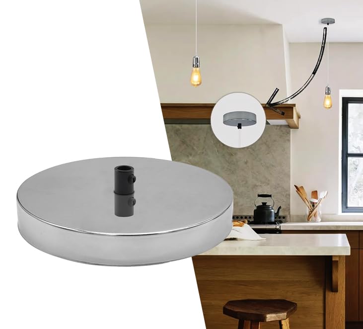 LEDSone 1 Outlet Vintage Chrome Ceiling Rose Light Fitting – 12cm Easy Fit Round Shape Metal Plate with Cord Grip Antique Industrial Design for DIY Ceiling Lighting, Pendant Lights & Chandeliers