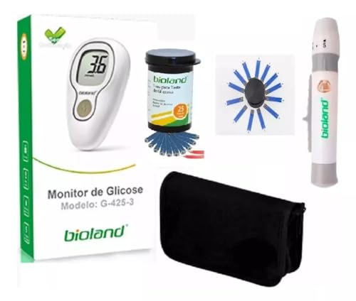 Kit Bioland Medidor de Glicose G-425-3 C/ 25 Tiras + 25 Lancetas + Estojo Branco