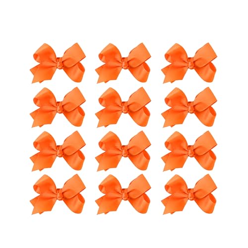 Image of Small Solid Bow for Girls - Set of 12 (Orange)