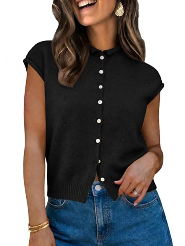 Image of UNCLECAT Womens Cap Sleeve Sweater Vest Summer Casual Button Down Lightweight Knit Sweater Cardigans