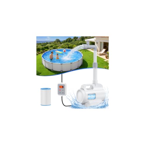800 GPH Plug & Play Pool Filter Pump with Timer for Above Ground Pools, No Hoses, No Air Release, Visible Cartridge, Submersible Filtration System, Adjustable Flow Rate & Height, UV Resistant