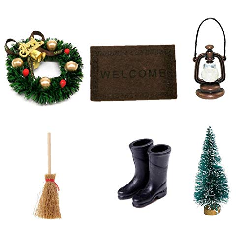 Ornamente Puppenstuben Miniatur-Sets Regen Stiefel Kranz Besen Baum für Dekoration 6PCS Geschenk – Bild 7