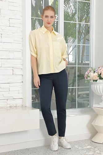 Bamans Womens Dress Pants Work Business Skinny Leg Pants Office High Waisted Slacks Slim Fit Casual Trousers Blue 27" Inseam XL4