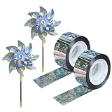 YIPFEN 2 cintas reflectantes espantapájaros + 2 molinillos para ahuyentar palomas, decoración colorida