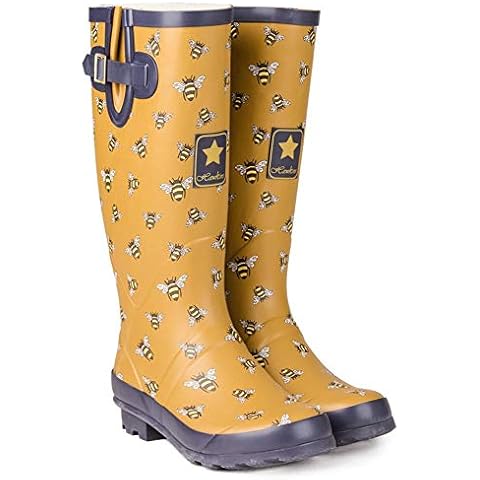 viz-uk wear Ladies Funky Print Matt Festival,Rain,Snow Wellies Slip On Wellington Boots Sizes 4 to 8 (WF148 Bumble BEE, Numeric_4) Cover