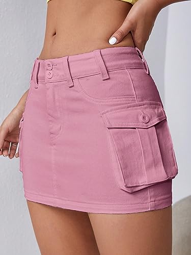 Women's Low Rise Bodycon Mini Cargo Denim Skirt with Pocket