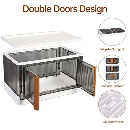 Storage Bins With Lids - Collapsible Storage Bins, Clear Black Wardrobe Closet Organizer, 19Gal Stackable Toy Storage, Foldable Plastic Storage Container With Door, Crate For Book Storage (3 Pack) #TOP1