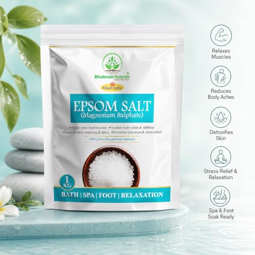 Image of Khadi Premium Grade Pure Epsom Salt for Muscle Pain Relief, Stress Reduction & Detox | 100% Pure Magnesium Sulfate Bath Soak for Relaxation, Skin Care & Foot Spa - 1KG