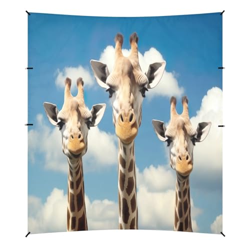 Grckit Tente de plage avec têtes de girafe de 2,9 x 3,6 m avec 4 sacs de sable, 4 poteaux de stabilité, pelles à sable – Auvent de tente pour plage, camping, pêche, pique-nique