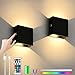 Battery Wall Sconces Set of Two, Rechargeable Colored Wall Lights with Remote, Stick Up and Down Indoor Lighting Cordless Sconce for Hallway, Black
